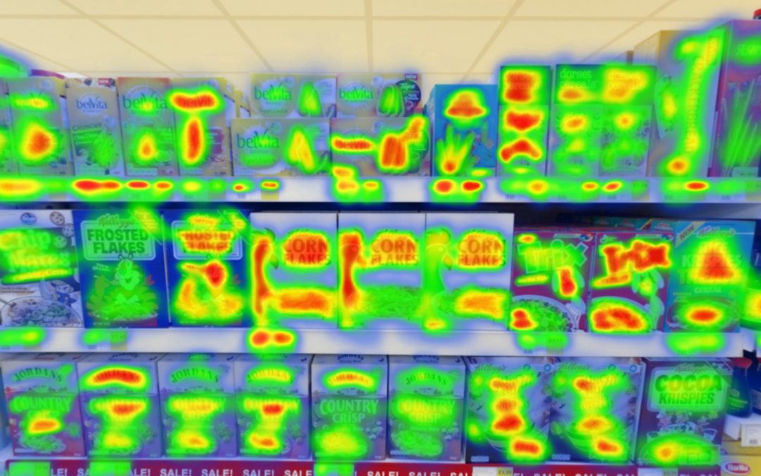 Virtual reality environment with heat map which records where the user looks