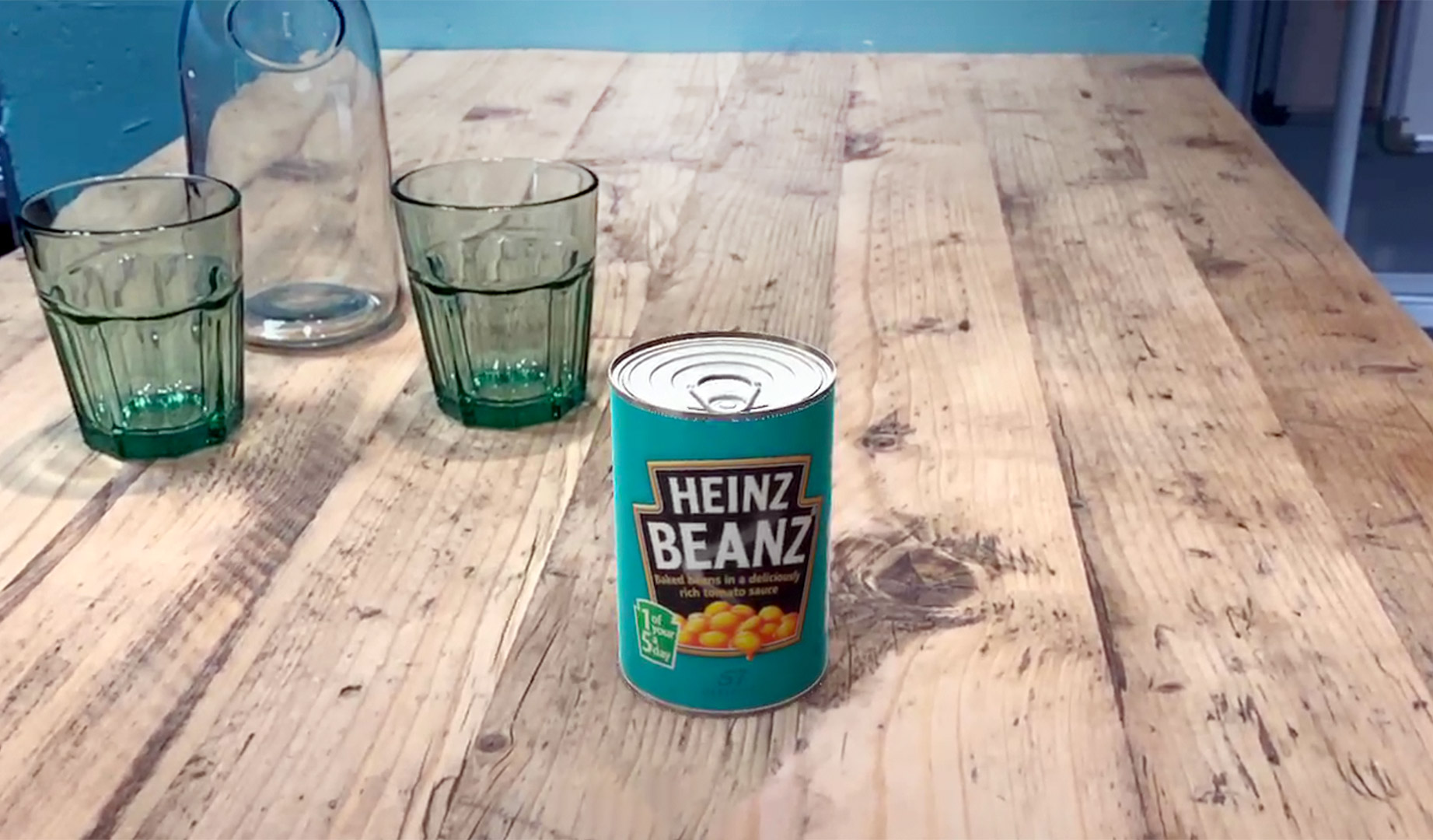 AR app in use with bean tin