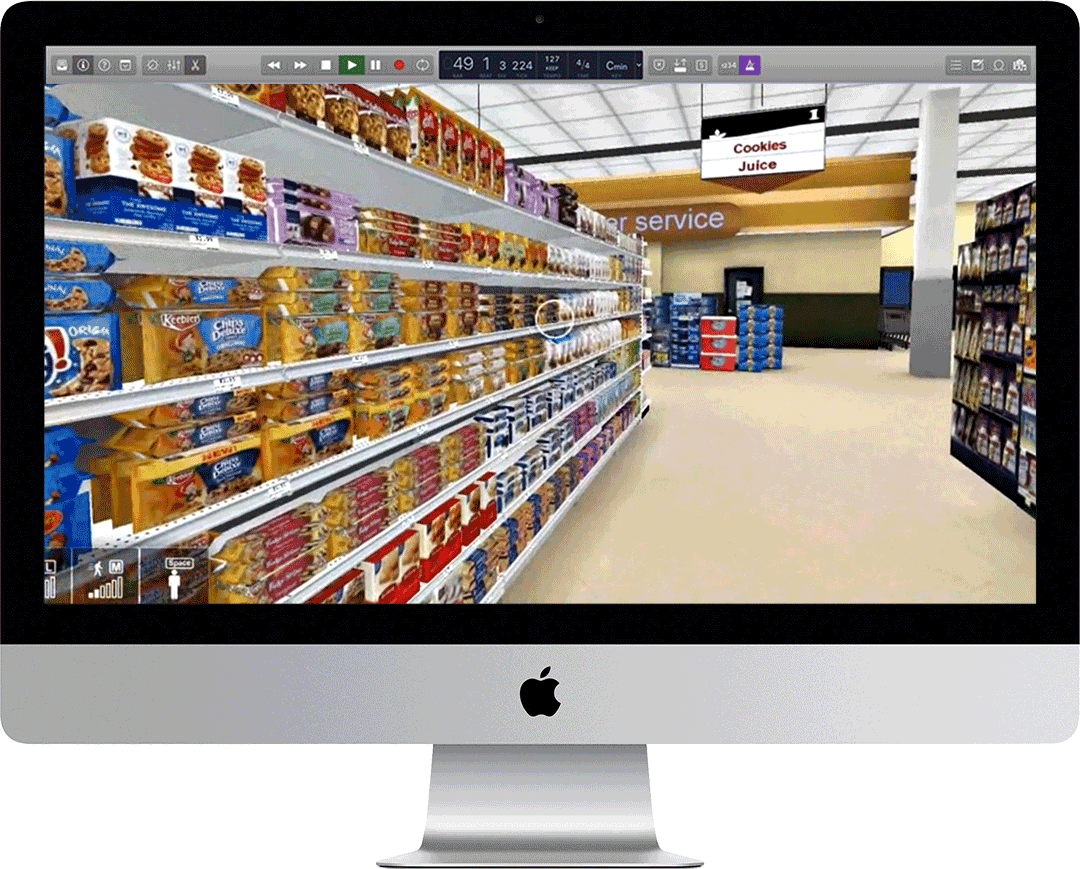 VR supermarket on desktop computer